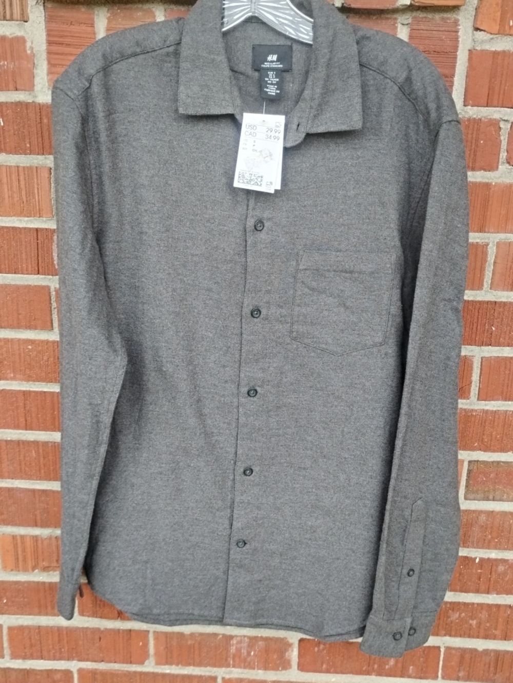H&M Men's Casual Long-Sleeve Button-Down Shirt — Charcoal Gray